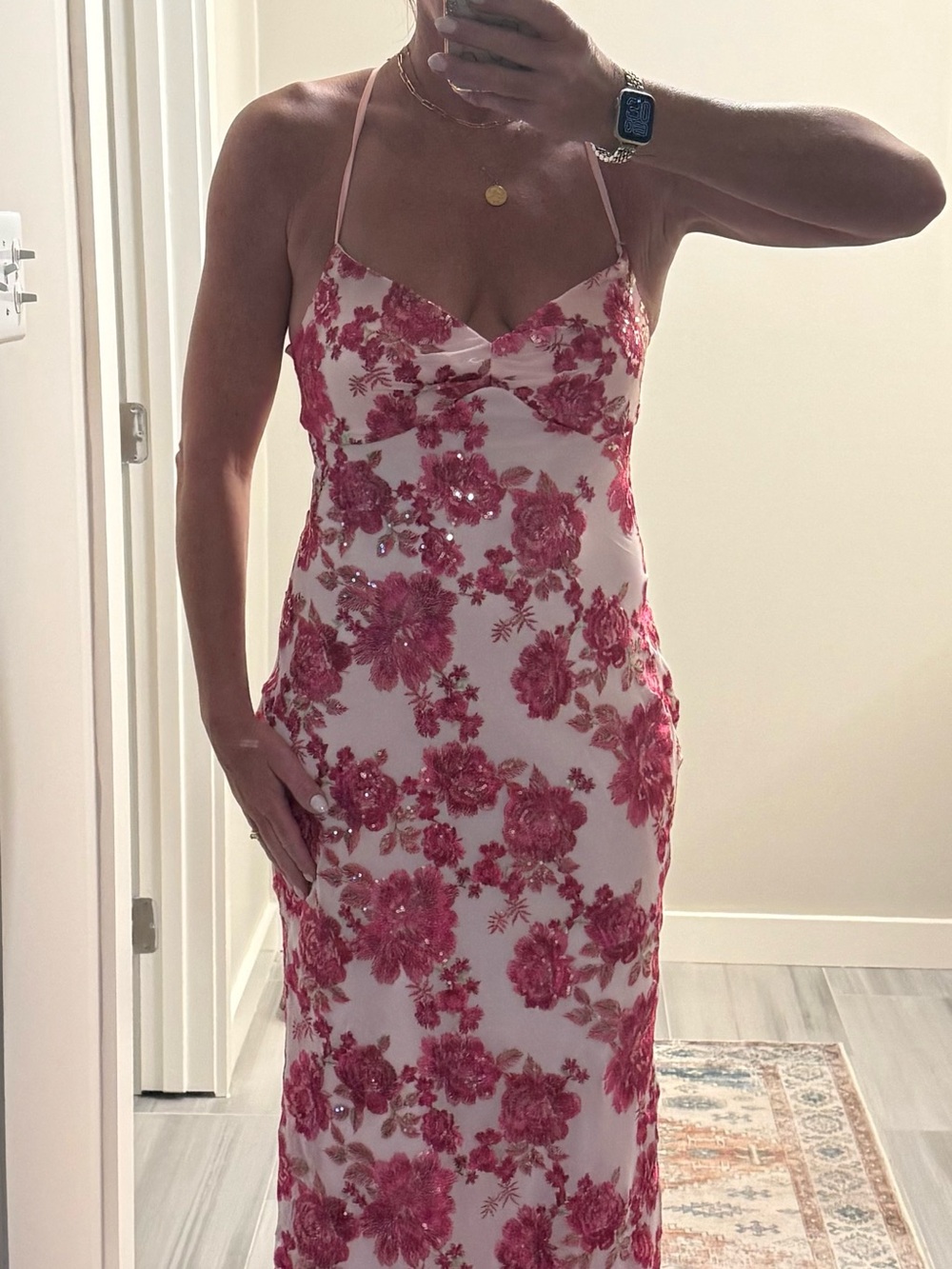 Formal Floral Pink and white sequin corset back